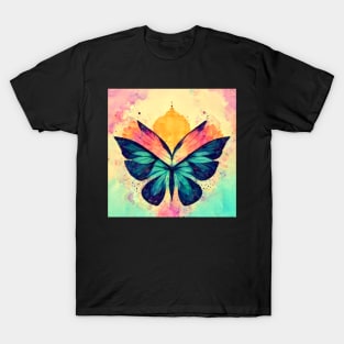 butterfly, flower, floral, gold, beautiful, blue, cute, colorful T-Shirt